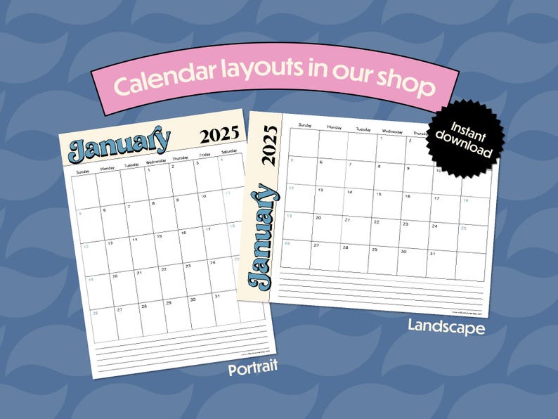 2025 Monthly Calendar Printable Landscape Calendar 2025 Planner Unlined Calendar Printable 2025