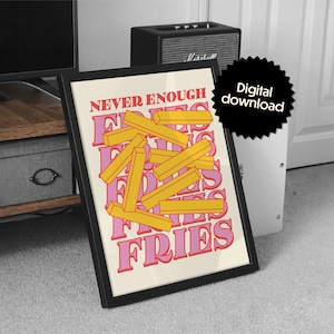 Impresión retro de papas fritas para cocina, arte de pared descargable, cartel gastronómico, regalo, impresión digital de amantes de las papas fritas, decoración imprimible de comida rápida