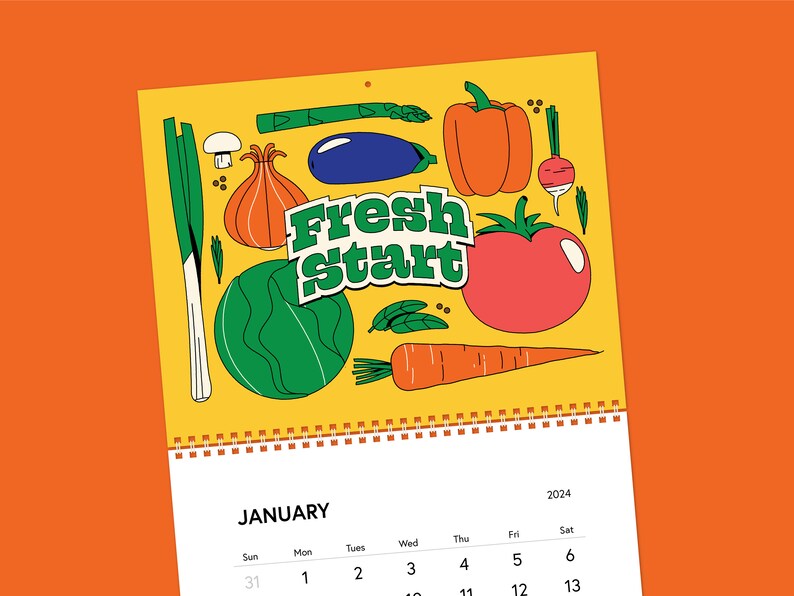 Foodie Calendar 2024 Wall Decor Gift Illustrated Calendar 2024 Etsy