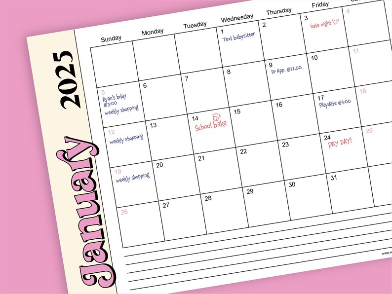 2025 Monthly Calendar Printable Landscape Calendar 2025 Planner Unlined Calendar Printable 2025