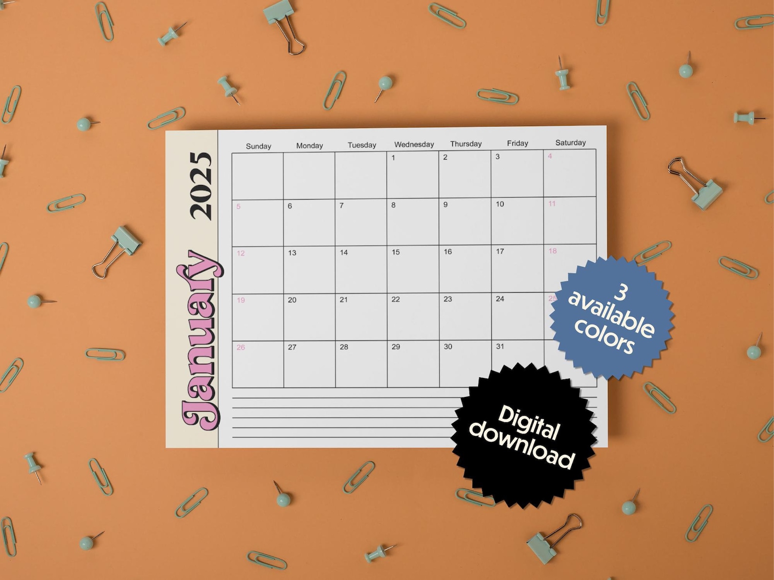 2025 Monthly Calendar Printable Landscape Calendar 2025 Planner Unlined Calendar Printable 2025