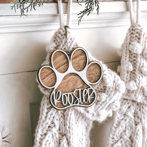 Personalized Christmas Decor Stocking Tags / PAW PRINT Tags / Personalized family stockings / Pet Stockings / Free Shipping / 4.5 inches