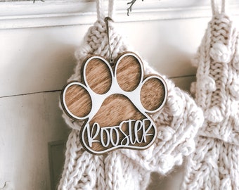 Personalized Christmas Decor Stocking Tags / PAW PRINT Tags / Personalized family stockings / Pet Stockings / Free Shipping / 4.5 inches