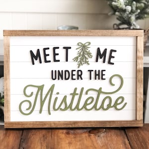 Shiplap Farmhouse Christmas | Choose Size | Meet Me Under The MISTLETOE | 3D Wood Sign | Ships free image 1