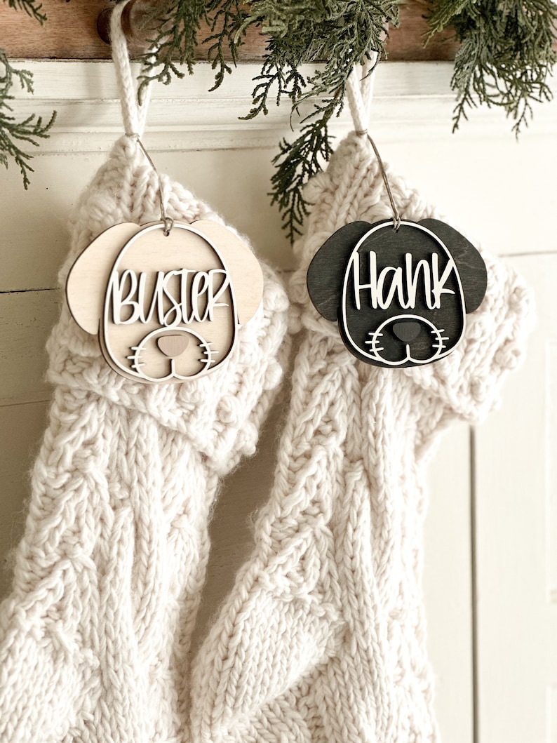 Personalized Wood DOG Stocking Tag, Personalized Pet Gift, Free