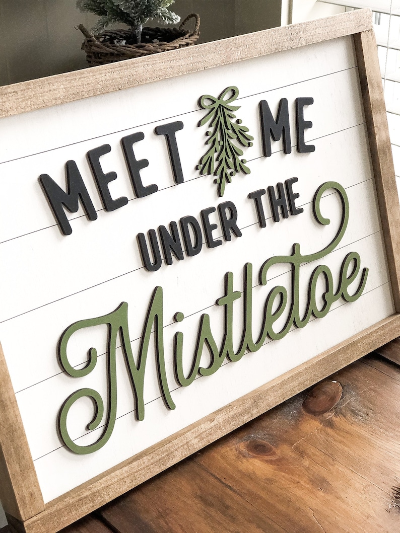 Shiplap Farmhouse Christmas | Choose Size | Meet Me Under The MISTLETOE | 3D Wood Sign | Ships free image 2