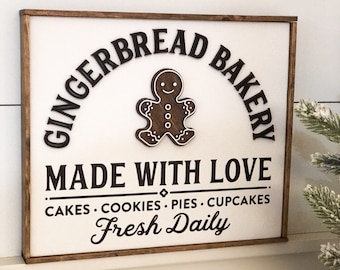 3D Gingerbread Bakery Sign | Farmhouse Christmas | Coffee Bar | Kitchen Decor