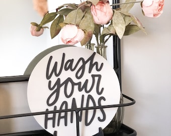 3D Bathroom wood Sign | WASH YOUR HANDS | Size 8in