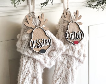 Personalized Christmas Decor Stocking Tags / REINDEER Tags / Personalized family stockings / Christmas Stockings / Free Shipping / 5 inches