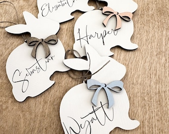 Personalized Easter Basket Tags, Wooden Name Bunny Tags, Free Shipping, 4 inches