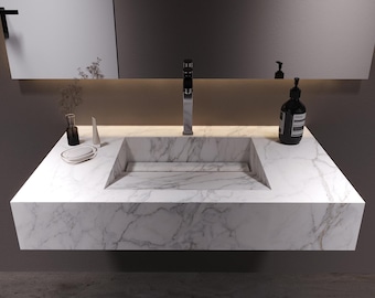 Modern Floating Vanity, Customizable Integrated Sink Vanity, Integrated Sink Floating Vanity, USA-Made Vanity,  Space-Saving Solution Design