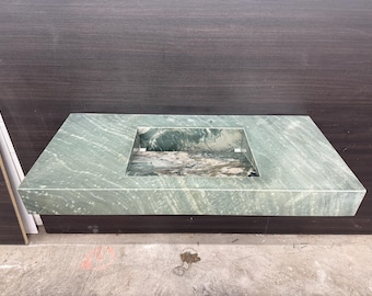 Floating Custom Marble Sink Wall Mounted Top, Modern Bathroom Floating Marble Vanity, Single Sink Custom Bathroom Vanity, Green Marble Sink