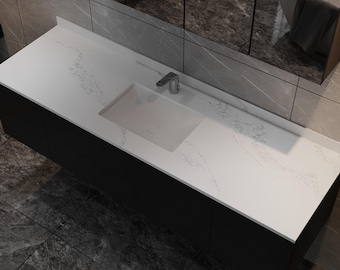 Customizable Vanity, Bathroom Vanity Top, Quartz Vanity Top, Ceramic Sink Vanity Top, Customizable Single Vanity w/ Ceramic Sink Countertop