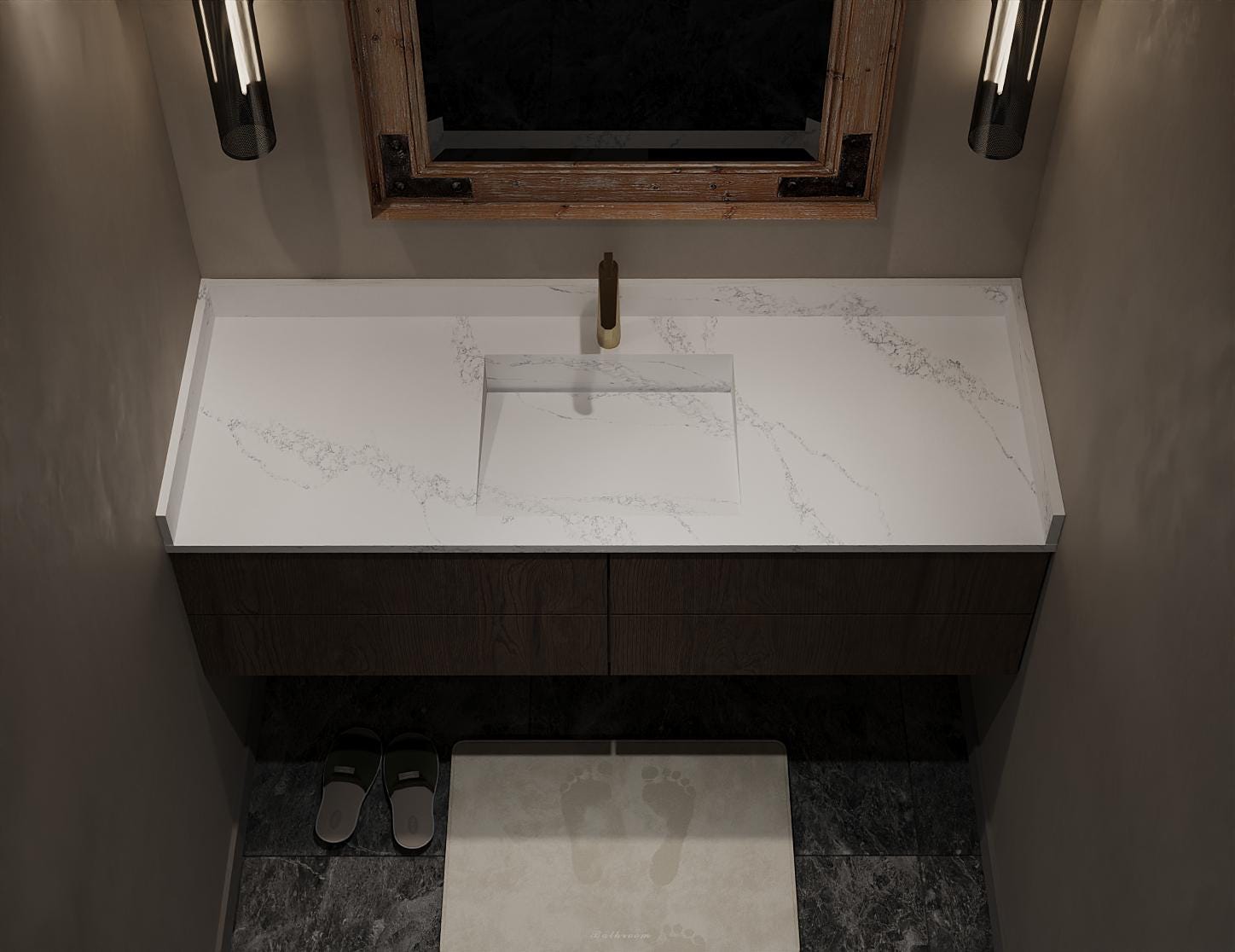 60" Full Ramp Vanity Top for Modern Bathroom | Over Cabinet Countertop Sink | Vanity Unit with Bathroom Sink Countertop | Custom Vanity Top
