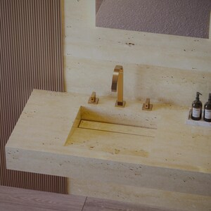 Mueble de baño de pared de travertino de 72 pulgadas, personalizable, con lavabo integrado. imagen 6