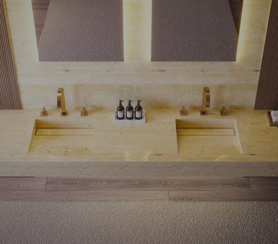 72-Inch Wall Mounted Travertine Sink Vanity, Customizable, Integrated Sink