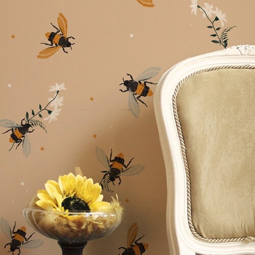 Honey Bee and Flowers Wallpaper Self Adhesive Wallpaper | Etsy