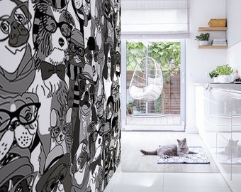 Hipster hondenbehang, zelfklevende muurschildering, tijdelijk behang, verwijderbaar dierenbehang, muurdecoratie, woondecoratie