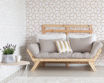 Geometric art deco wallpaper, self adhesive wallpaper, pattern with hexagons, removable peel and stick wall mural, temporary wallpaper