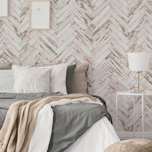 Wooden herringbone wallpaper, removable wall mural, rustic wood pattern, peel and stick wallpaper, temporary wallpaper, wall sticker