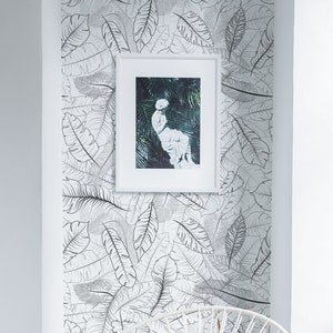 Gray feathers wallpaper, peel and stick wall mural in boho style, removable mural, temporary wallpaper, wall decor