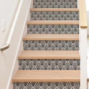 Black and white stair riser decals, 10 stickers set, geometric pattern, peel and stick wallpaper, stair riser stickers, deco strips