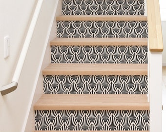 Calcomanías para contrahuellas de escaleras en blanco y negro, juego de 10 pegatinas, patrón geométrico, papel tapiz autoadhesivo, pegatinas para contrahuellas de escaleras, tiras decorativas