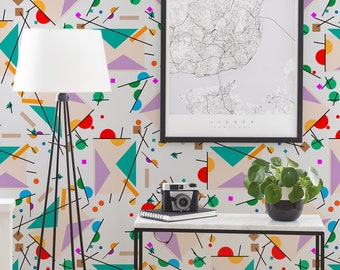 Carta da parati astratta colorata, carta da parati rimovibile, motivo geometrico, murale moderno staccabile e attaccabile, adesivo da parete autoadesivo
