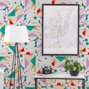 Bunte abstrakte Tapete, abnehmbare Tapete, geometrisches Muster, modernes Wandbild zum Abziehen und Aufkleben, selbstklebender Wandaufkleber