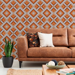 Removable wallpaper with retro geometric pattern, peel and stick wall mural, temporary wallpaper, home decor
