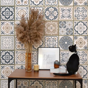 Carta da parati marocchina in piastrelle grigie beige, carta da parati a buccia e stick riposizionabile, carta da parati rimovibile temporanea, rotolo di carta da parati, decorazione murale