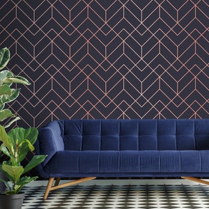Geometrische Vintage-Tapete, Wandbild zum Abziehen und Aufkleben mit elegantem Linienmuster, temporäre Tapete im Retro-Stil, Heimdekoration