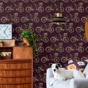 Carta da parati per biciclette, carta da parati viola e gialla, stacca e incolla, vinile, decorazione murale, carta da parati rimovibile o tradizionale