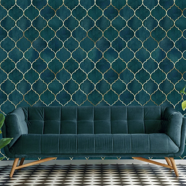 Marokkaans behang, zelfklevende muurschildering, geometrisch vintage patroon, tijdelijk verwijderbaar behang, woondecoratie