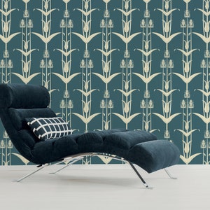 Abstract flowers and leaves wallpaper, self adhesive wallpaper, vintage style pattern, peel and stick wall mural, temporary wallpaper