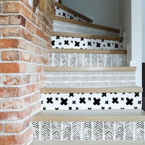 Removable stair riser stickers, 10 strips, geometric pattern, stair riser decals, sticker set, peel & stick stair riser, deco strips
