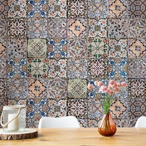 Carta da parati marocchina in piastrelle di ceramica, carta da parati a buccia e stick riposizionabile, carta da parati rimovibile temporanea, rotolo di carta da parati, decorazione murale