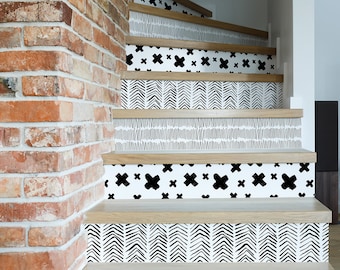 Removable stair riser stickers, 10 strips, geometric pattern, stair riser decals, sticker set, peel & stick stair riser, deco strips