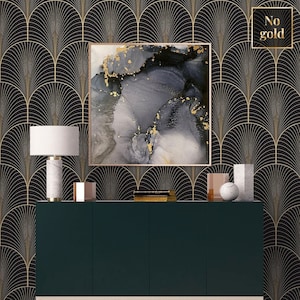 Elegante carta da parati scura con motivo art deco, carta da parati staccabile e incollata, carta da parati astratta rimovibile, rotolo di carta da parati, decorazione murale art deco