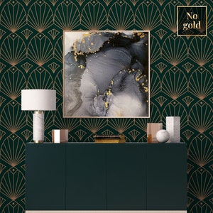 Carta da parati art deco verde scuro, murale scuro, riposizionabile, staccare e incollare, carta da parati geometrica astratta, rotolo di carta da parati, decorazione murale