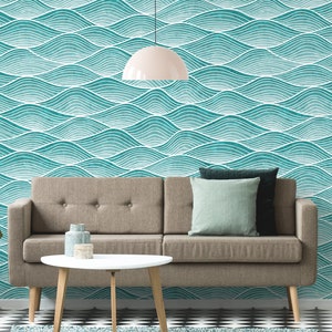 Wavy self adhesive wallpaper, hand-drawn abstract pattern with tangled lines, peel and stick wall mural, wall sticker, temporary wallpaper