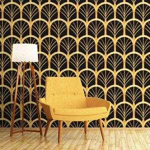 Carta da parati nera e gialla, carta da parati in stile art deco, carta da parati stacca e incolla, vinile, decorazione murale, carta da parati rimovibile o tradizionale