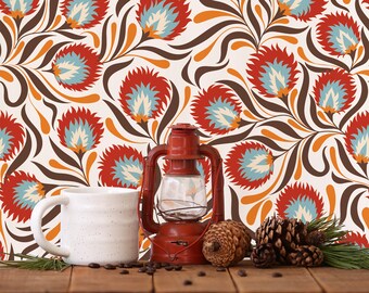 Papel pintado étnico con estampado floral, mural de pared autoadhesivo, papel pintado extraíble temporal, decoración del hogar