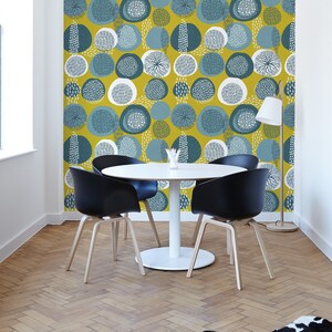 Abstract boho wallpaper, self adhesive removable wallpaper, peel and stick wall mural, temporary wallpaper