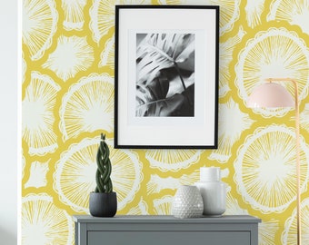 Papel pintado de limón, papel pintado autoadhesivo, patrón con limón amarillo, pegatina de pared removible, mural despegable y pegable, papel pintado temporal
