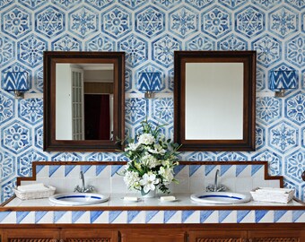 Portugiesische Azulejo-Fliesentapete, selbstklebende, wiederablösbare und repositionierbare Tapete, temporäre Tapete, Tapetenrolle, Wanddekoration