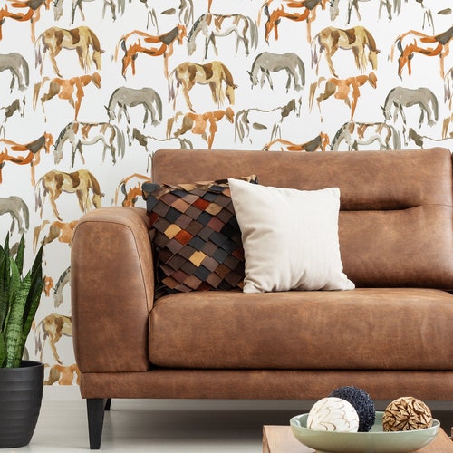 Hand Painted Horses Wallpaper Peel and Stick Kids Wall Mural Etsy