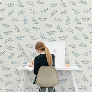 Papierboot-Tapete, selbstklebendes Wandbild, Wandtattoo, minimalistisches Muster, Strichzeichnungen, abziehbare Tapete zum Abziehen und Aufkleben, Wandaufkleber