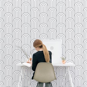 Carta da parati geometrica con motivo art deco, carta da parati stacca e incolla, carta da parati in bianco e nero, carta da parati rimovibile, decorazioni per la casa