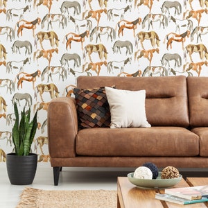 Watercolor horses wallpaper, peel and stick wallpaper, removable animal wallpaper, self adhesive wallpaper, temporary wall mural